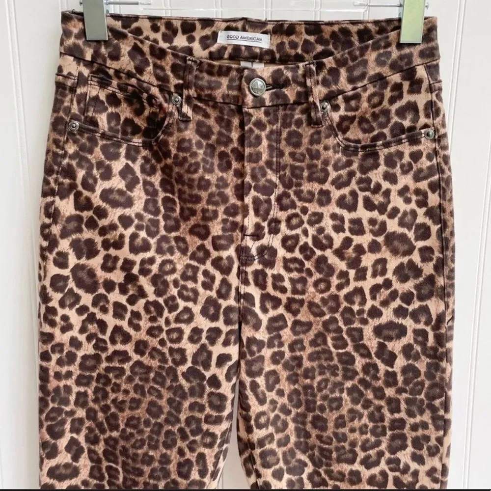 Good American Leopard Print Jeans Brown Size 28 High Rise Good Waist